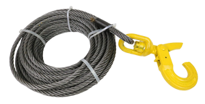 3/8 x 50' Steel Core Winch Cable with Self Locking Swivel Hook