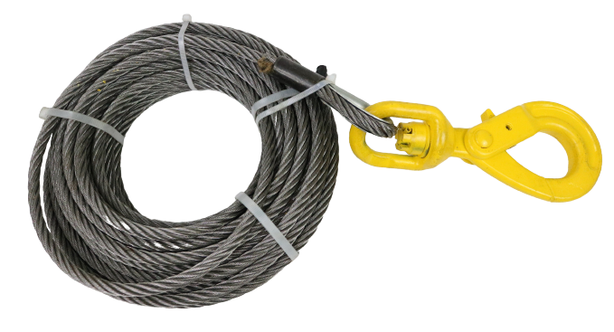 3/8 x 75' Steel Core Winch Cable with Self Locking Swivel Hook