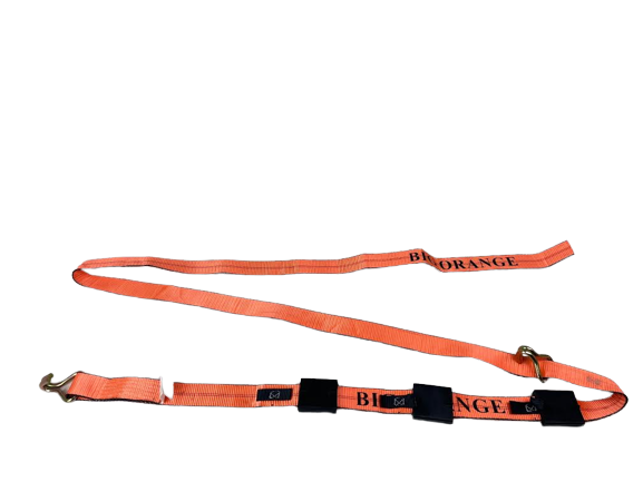 14FT Big Orange Wheel Strap with 3 Rubber Tread Grabs (Wire Hook)