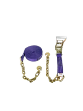 Load image into Gallery viewer, 2&quot; x 30&#39; Ratchet Strap Purple DW w/ Chain End &amp; Grab Hook
