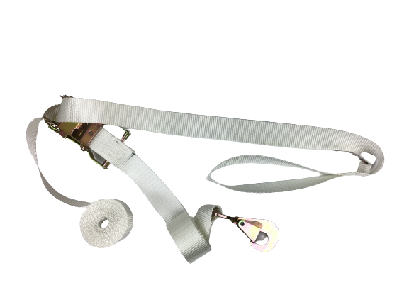 1.5 x 14' White Tent Straps w/ Loops & Twisted Snap Hook Ratchet Hand –  Everything Tie Down