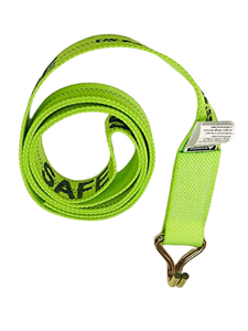 2" x 8' High Viz Green Diamond Weave Wheel Lift Lasso w/ 5,000 lb Double J Wire Hook