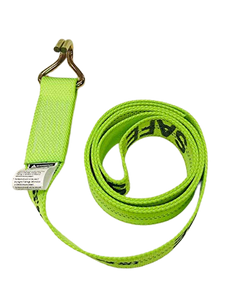 2" x 8' High Viz Green Diamond Weave Wheel Lift Lasso w/ 5,000 lb Double J Wire Hook