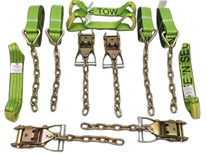 8 Point Heavy Duty TECNIC Strap Kit 14' for Rollback/Flatbed Tie Downs with 12" Chain Tail