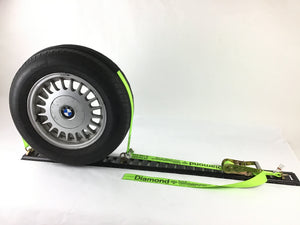 2" x 11' DIAMOND WEAVE 3 Point Wheel Strap With 2' Low Profile Grip Sleeve and Ratchet (Heavy Duty O-Ring E TRACK Fitting)
