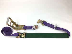 2" x 11' DIAMOND WEAVE 3 POINT Wheel Strap with 2' Low Profile Grip Sleeve and Ratchet (Double Swivel E Track)