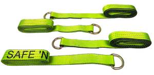 2" x 10' Hi-VIZ Green TECNIC Webbing Lasso Straps with Wire D-Rings | Pack of 4