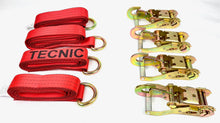 Load image into Gallery viewer, 2&quot; x 100&quot; Red TECNIC Webbing Lasso Straps w/ Snap Hook Ratchets | Pack of 4
