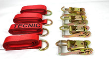 Load image into Gallery viewer, 2&quot; x 100&quot; Red TECNIC Webbing Lasso Straps w/ Finger Hook Wide Handle Ratchets | Pack of 4

