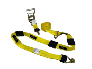 2" x 11' Yellow Ratchet 3 Point Wheel Strap with 3 Rubber Tread Grabs (Wire Hook | Pack of 4