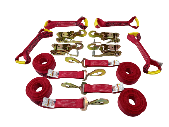 8 Point Kit DIAMOND WEAVE flatbed/rollback 14' car tie-down w/twisted snap hook