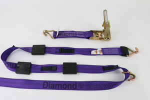 2" x 11' DIAMOND WEAVE 3 Point Ratchet Wheel Strap with 3 Rubber Tread Grabs (Wire Hook)(4 Pack)