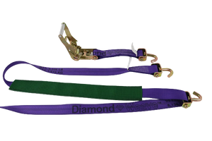 2" x 11' DIAMOND WEAVE 3 Point Ratchet Wheel Strap  with 2' Low Profile Grip Sleeve (Swivel J)