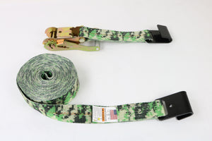 2" x 30' Green Camo Ratchet Strap with Flat Hook | 3,333lb WLL