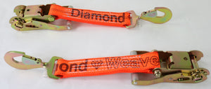 2" Ratchet with Orange Diamond Weave Webbing and Twisted Snap Hook | Pack of 2
