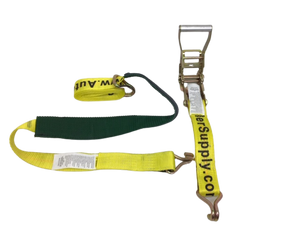 2" x 11' Yellow Ratchet 3 Point Wheel Strap with Low Pro Sleeve (Wire Hook)