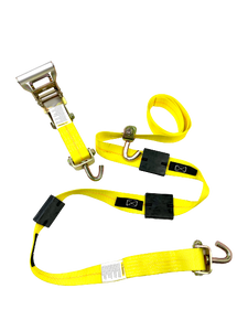 2" x 11' Yellow Ratchet 3 Point Wheel Strap with 3 Rubber Tread Grabs (Swivel J) | Pack of 4